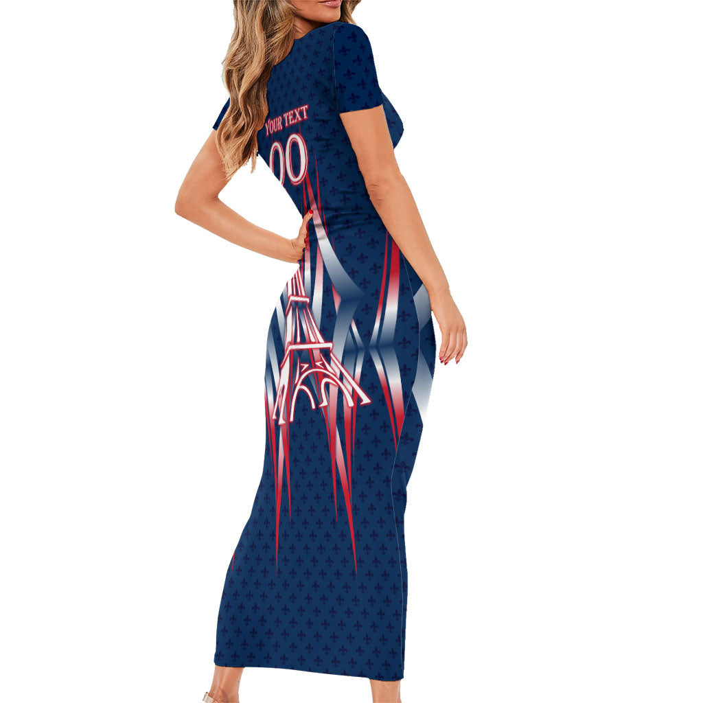Personalized France Football Knight Short Sleeve Bodycon Dress Medieval Knight Soccer Concept With Eiffel Tower