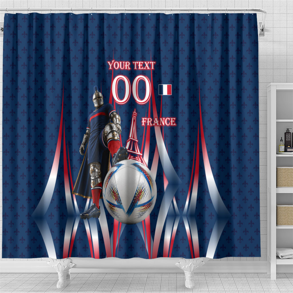 Personalized France Football Knight Shower Curtain Medieval Knight Soccer Concept With Eiffel Tower