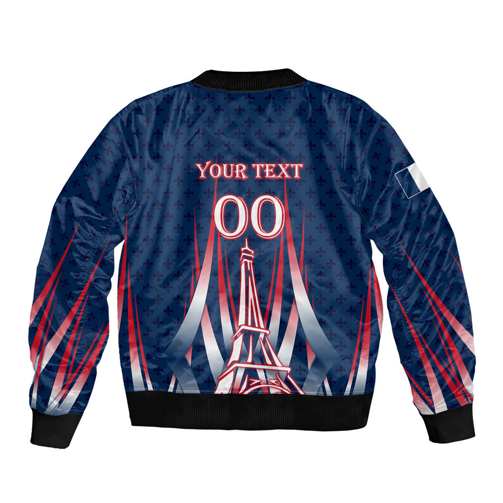 Personalized France Football Knight Sleeve Zip Bomber Jacket Medieval Knight Soccer Concept With Eiffel Tower