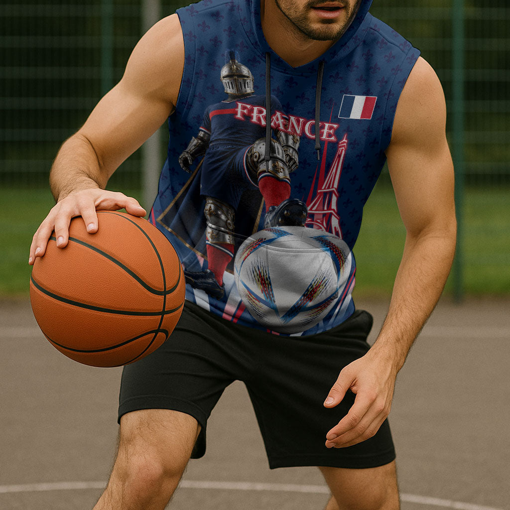 Personalized France Football Knight Sleeveless Hoodie Medieval Knight Soccer Concept With Eiffel Tower