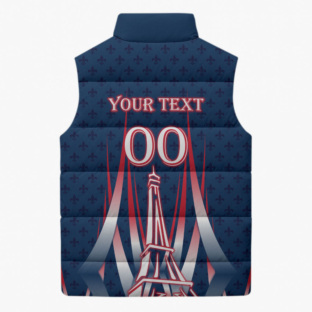 Personalized France Football Knight Sleeveless Puffer Jacket Medieval Knight Soccer Concept With Eiffel Tower