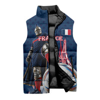 Personalized France Football Knight Sleeveless Puffer Jacket Medieval Knight Soccer Concept With Eiffel Tower