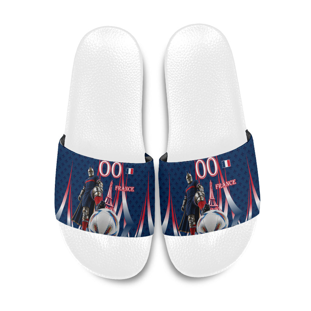 Personalized France Football Knight Slide Sandals Medieval Knight Soccer Concept With Eiffel Tower