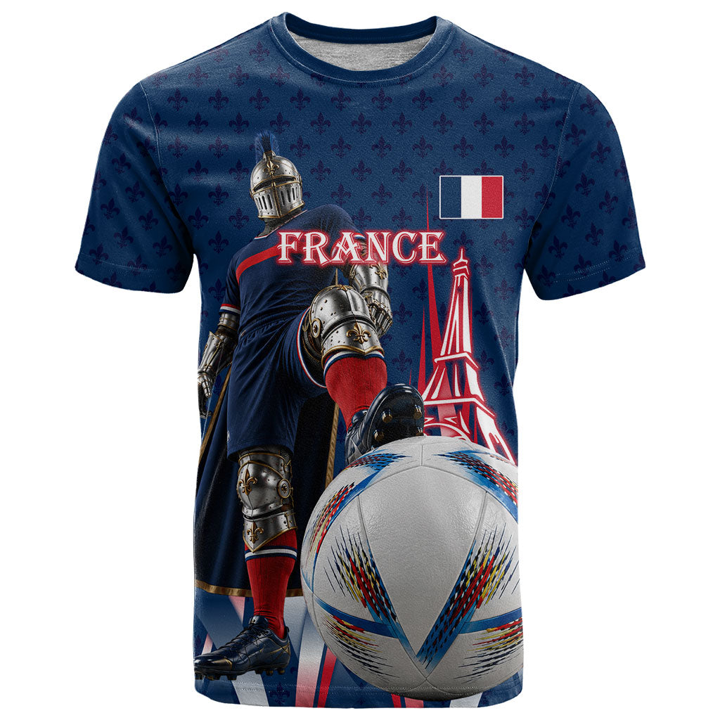 Personalized France Football Knight T Shirt Medieval Knight Soccer Concept With Eiffel Tower