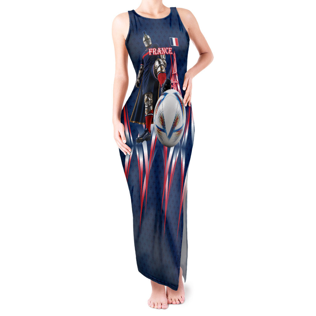 Personalized France Football Knight Tank Maxi Dress Medieval Knight Soccer Concept With Eiffel Tower