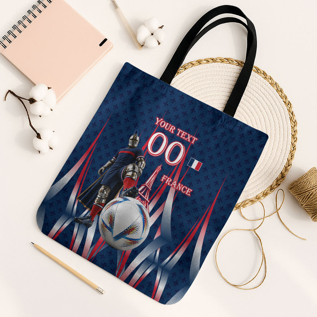 Personalized France Football Knight Tote Bag Medieval Knight Soccer Concept With Eiffel Tower