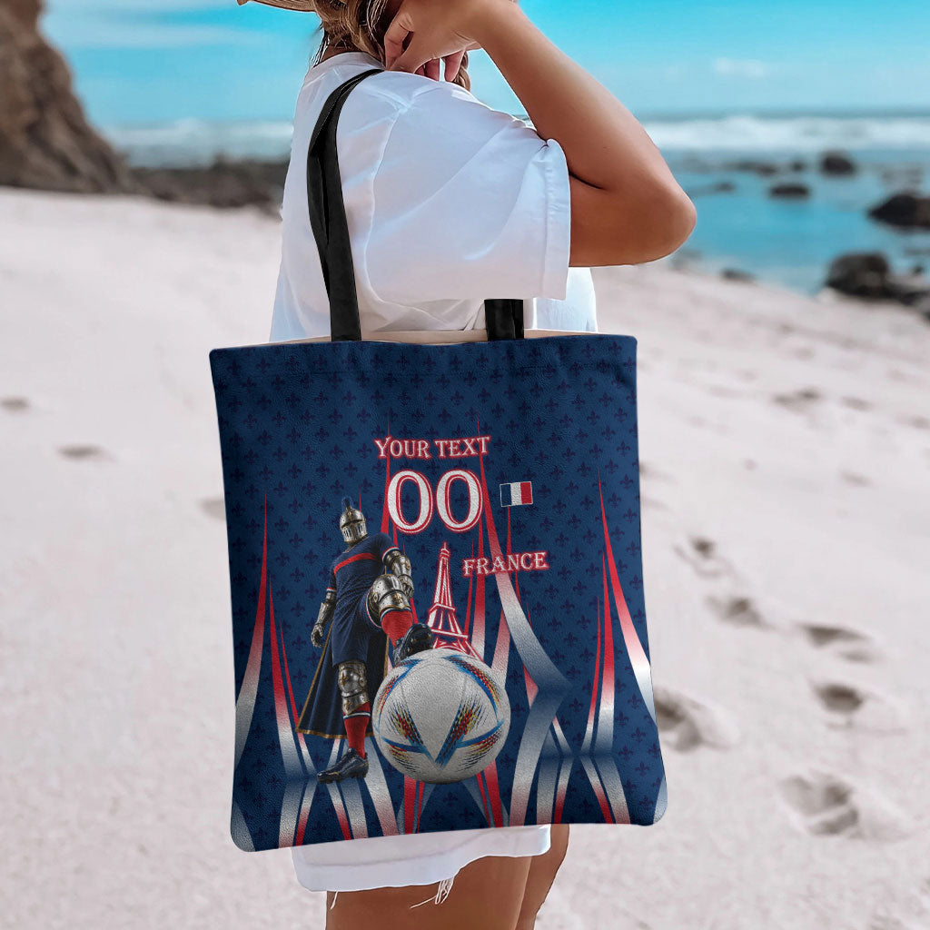 Personalized France Football Knight Tote Bag Medieval Knight Soccer Concept With Eiffel Tower