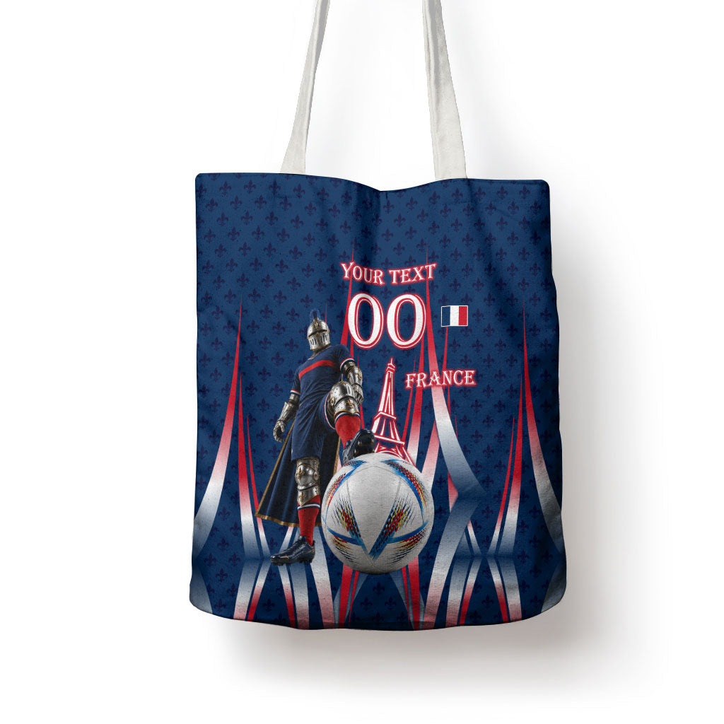 Personalized France Football Knight Tote Bag Medieval Knight Soccer Concept With Eiffel Tower