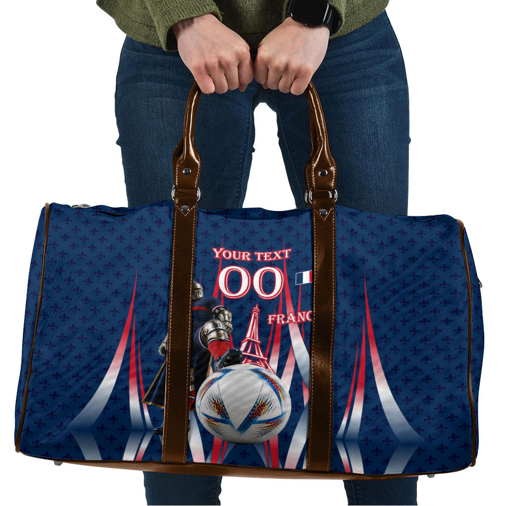 Personalized France Football Knight Travel Bag Medieval Knight Soccer Concept With Eiffel Tower