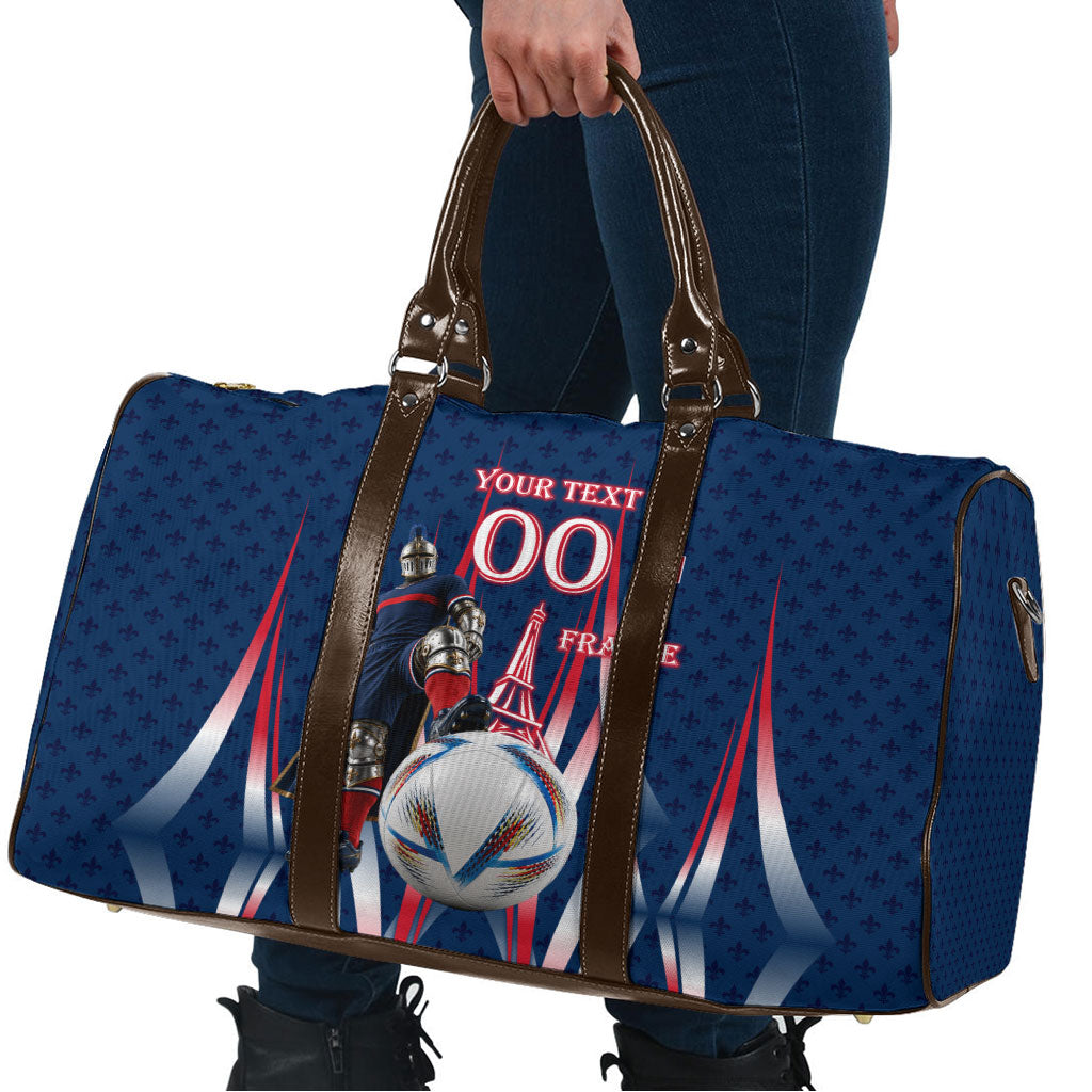 Personalized France Football Knight Travel Bag Medieval Knight Soccer Concept With Eiffel Tower