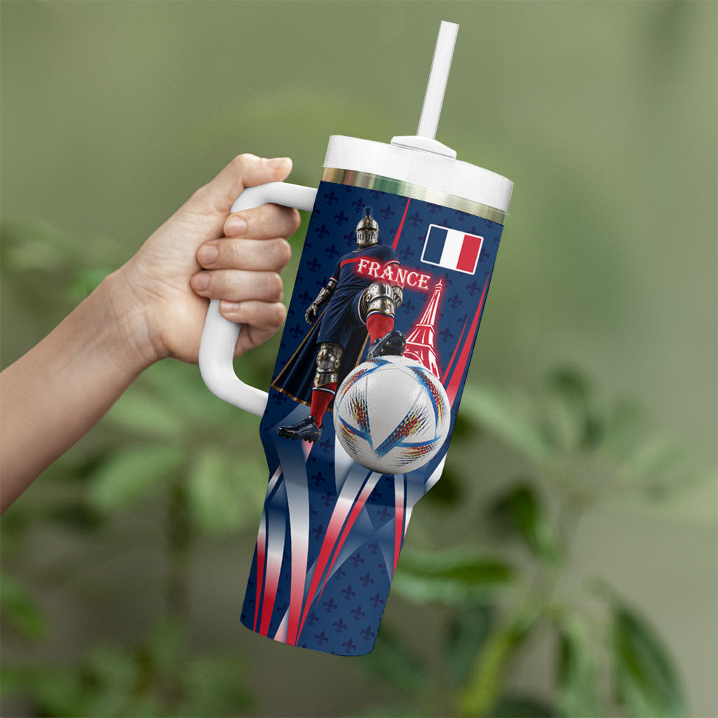 Personalized France Football Knight Tumbler With Handle Medieval Knight Soccer Concept With Eiffel Tower