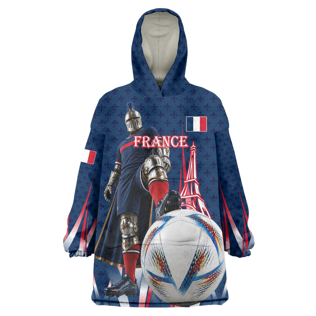 Personalized France Football Knight Wearable Blanket Hoodie Medieval Knight Soccer Concept With Eiffel Tower