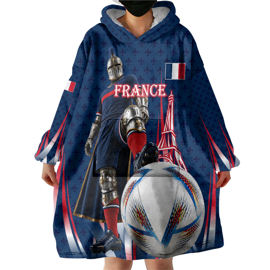 Personalized France Football Knight Wearable Blanket Hoodie Medieval Knight Soccer Concept With Eiffel Tower