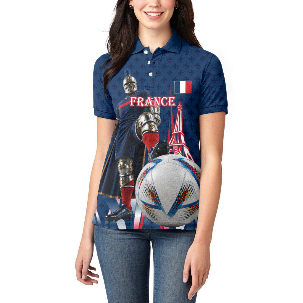 Personalized France Football Knight Women Polo Shirt Medieval Knight Soccer Concept With Eiffel Tower