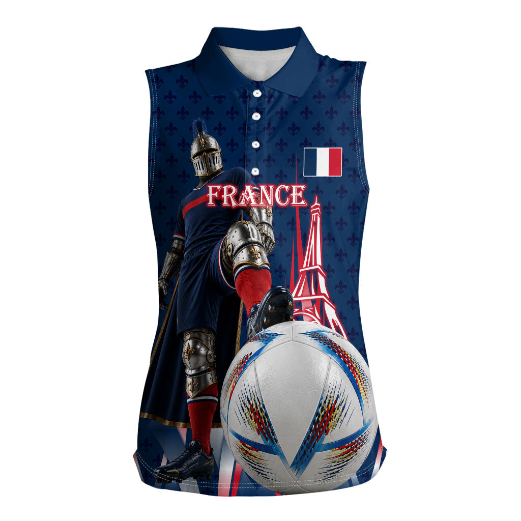 Personalized France Football Knight Women Sleeveless Polo Shirt Medieval Knight Soccer Concept With Eiffel Tower