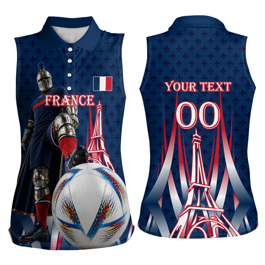 Personalized France Football Knight Women Sleeveless Polo Shirt Medieval Knight Soccer Concept With Eiffel Tower