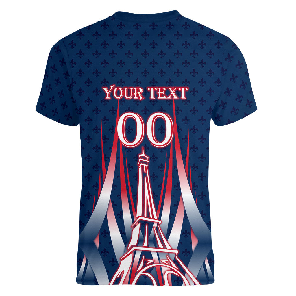 Personalized France Football Knight Women V-Neck T-Shirt Medieval Knight Soccer Concept With Eiffel Tower