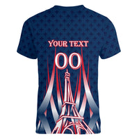 Personalized France Football Knight Women V-Neck T-Shirt Medieval Knight Soccer Concept With Eiffel Tower