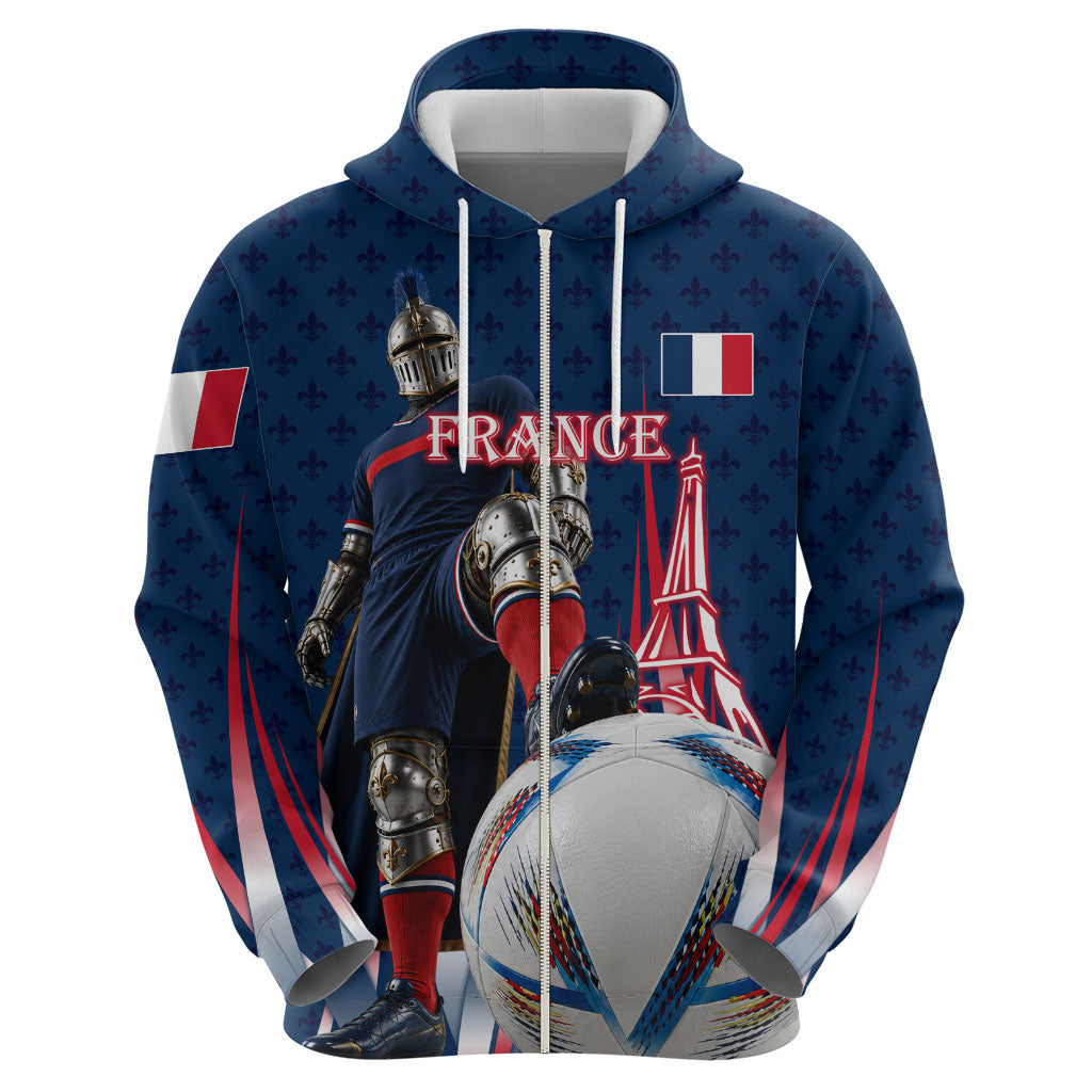 Personalized France Football Knight Zip Hoodie Medieval Knight Soccer Concept With Eiffel Tower