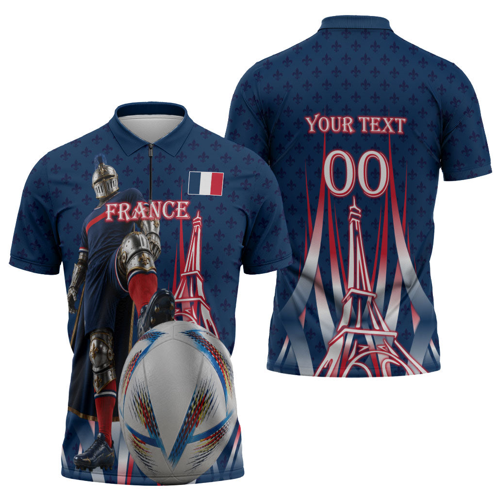 Personalized France Football Knight Zipper Polo Shirt Medieval Knight Soccer Concept With Eiffel Tower