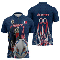 Personalized France Football Knight Zipper Polo Shirt Medieval Knight Soccer Concept With Eiffel Tower