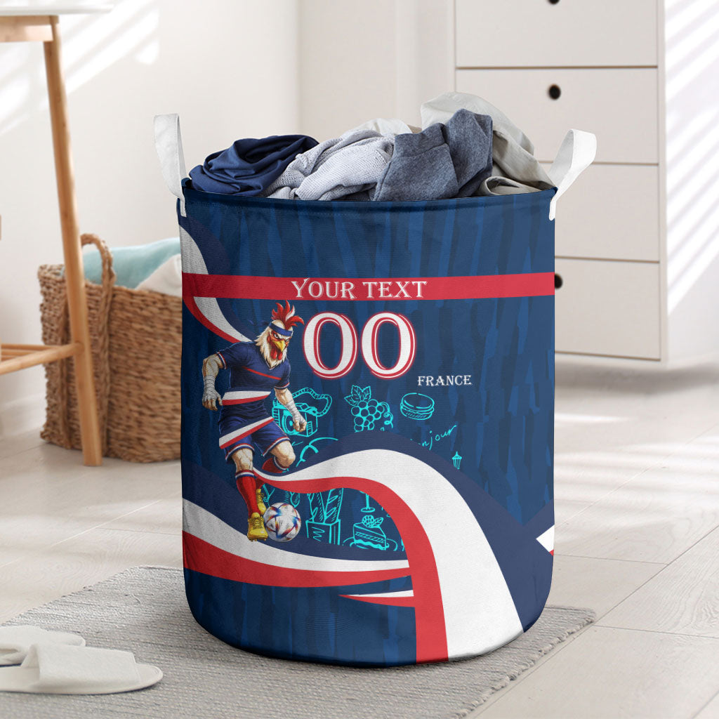 Personalized France Gallic Rooster Football Laundry Basket Rooster Mascot French Culture Doodle