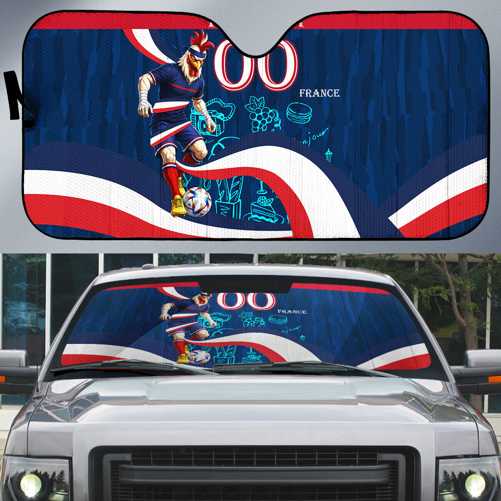 Personalized France Gallic Rooster Football Auto Sun Shade Rooster Mascot French Culture Doodle