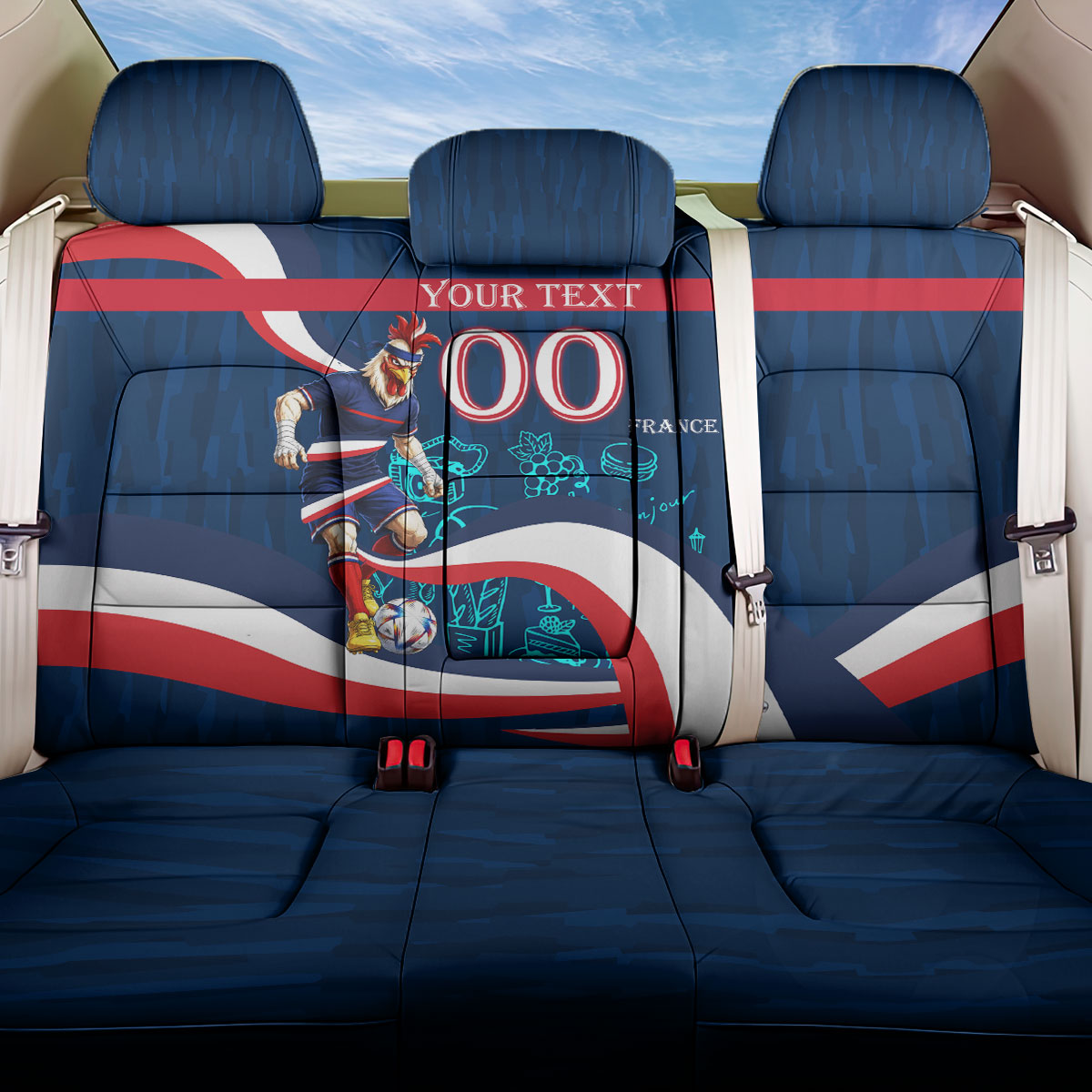 Personalized France Gallic Rooster Football Back Car Seat Cover Rooster Mascot French Culture Doodle