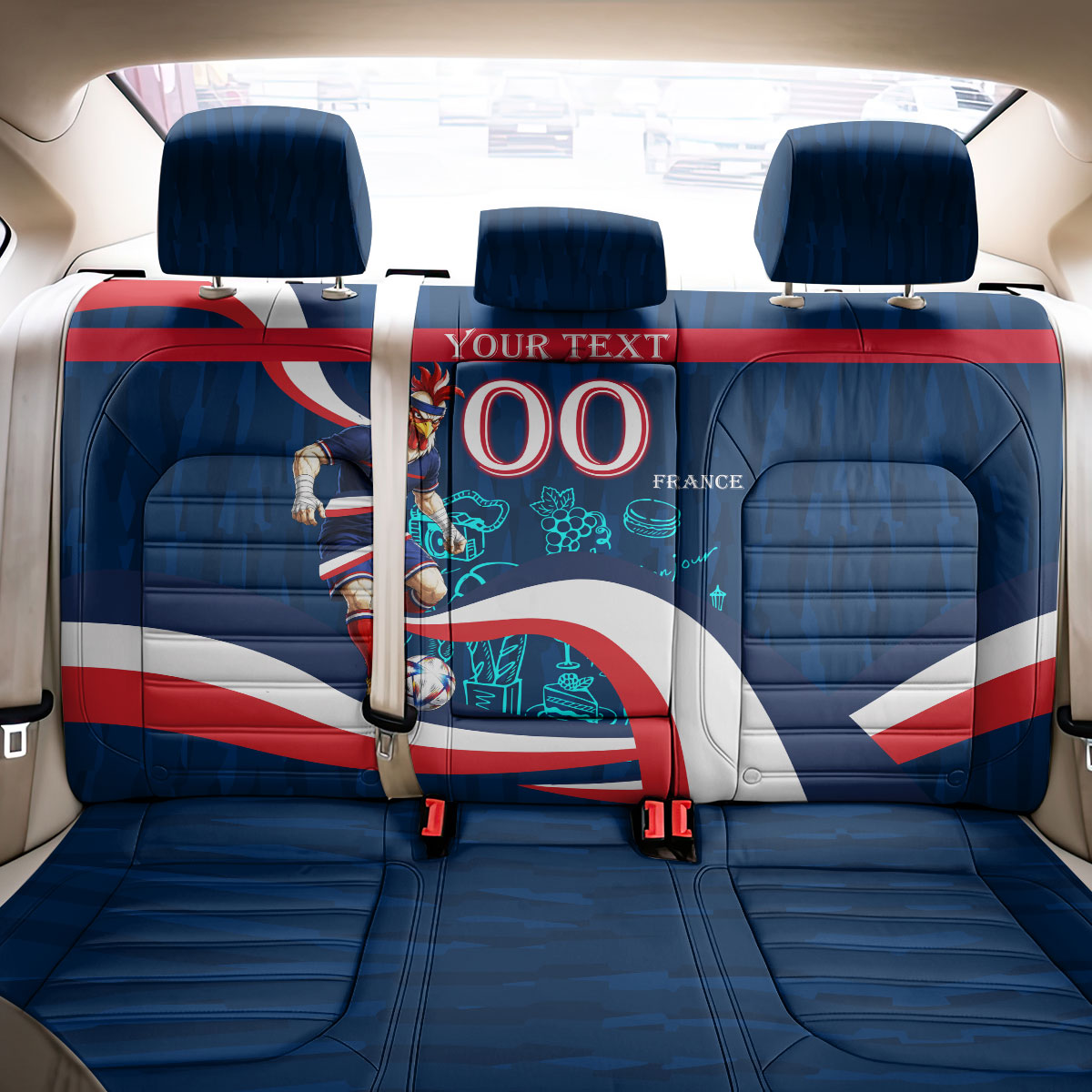 Personalized France Gallic Rooster Football Back Car Seat Cover Rooster Mascot French Culture Doodle
