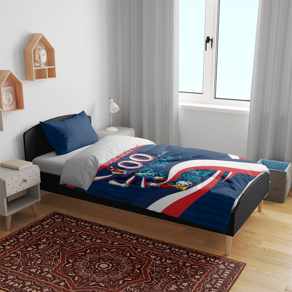 Personalized France Gallic Rooster Football Bedding Set Rooster Mascot French Culture Doodle