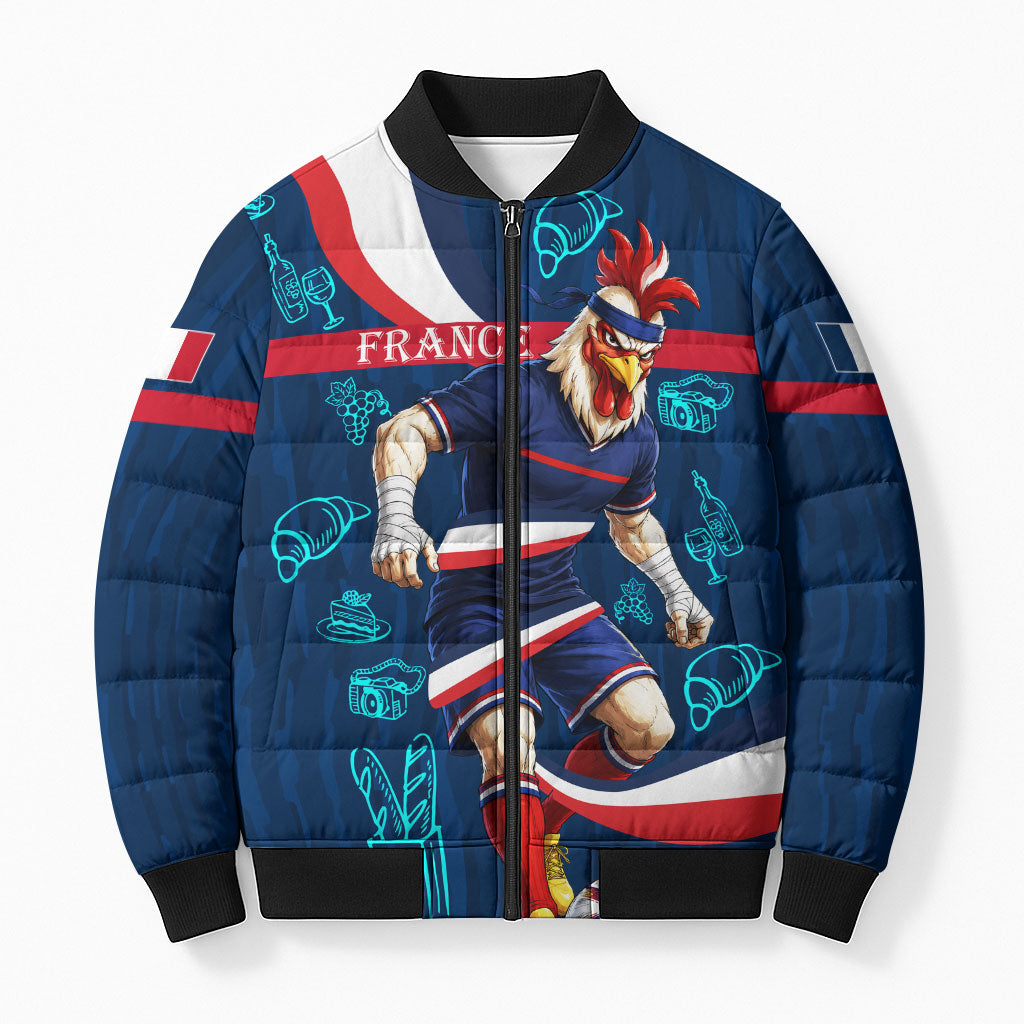 Personalized France Gallic Rooster Football Bomber Puffer Jacket Rooster Mascot French Culture Doodle