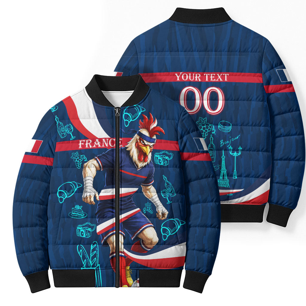 Personalized France Gallic Rooster Football Bomber Puffer Jacket Rooster Mascot French Culture Doodle