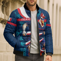Personalized France Gallic Rooster Football Bomber Puffer Jacket Rooster Mascot French Culture Doodle