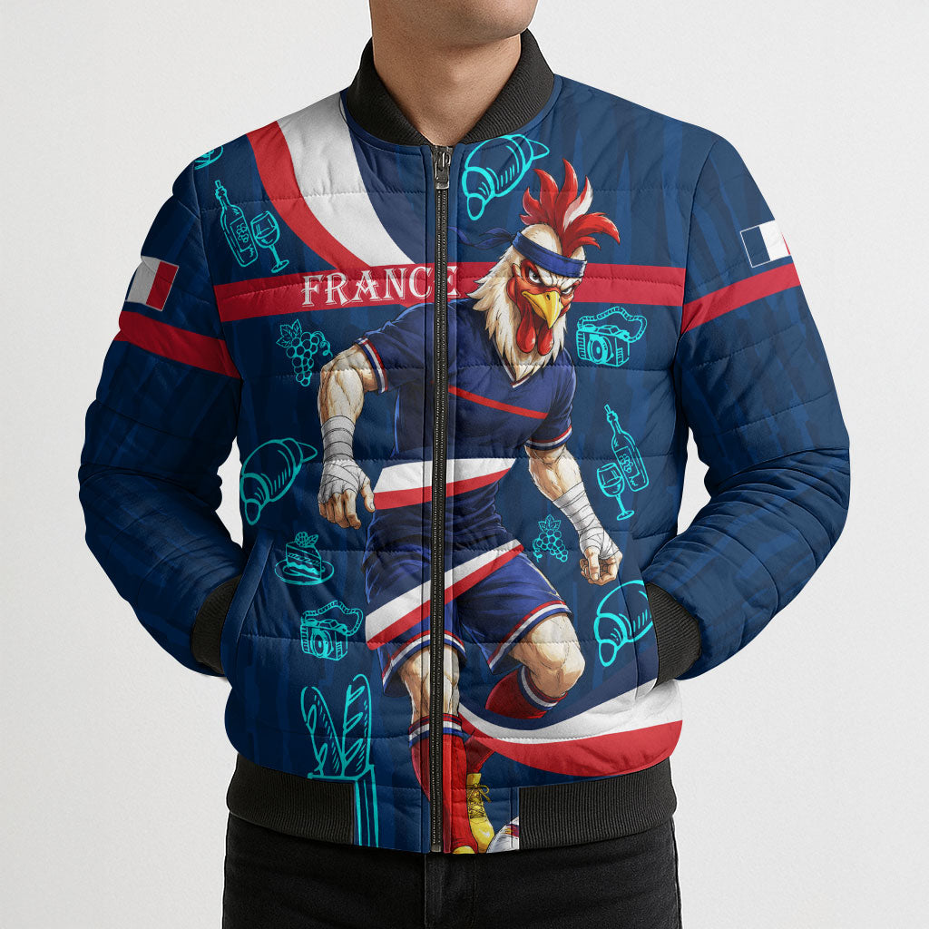 Personalized France Gallic Rooster Football Bomber Puffer Jacket Rooster Mascot French Culture Doodle