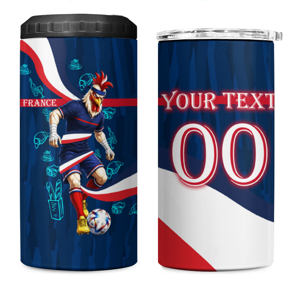 Personalized France Gallic Rooster Football 4 in 1 Can Cooler Tumbler Rooster Mascot French Culture Doodle