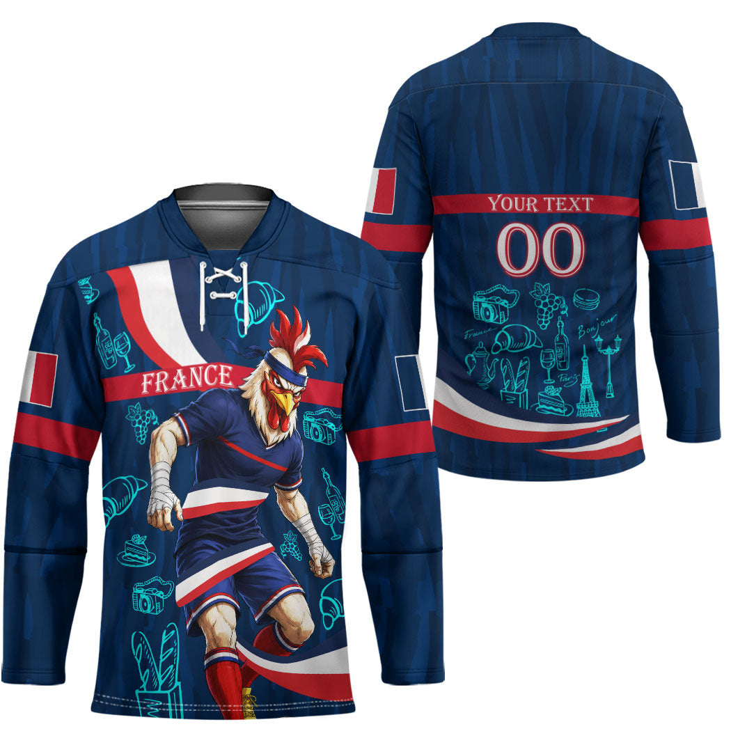 Personalized France Gallic Rooster Football Hockey Jersey Rooster Mascot French Culture Doodle