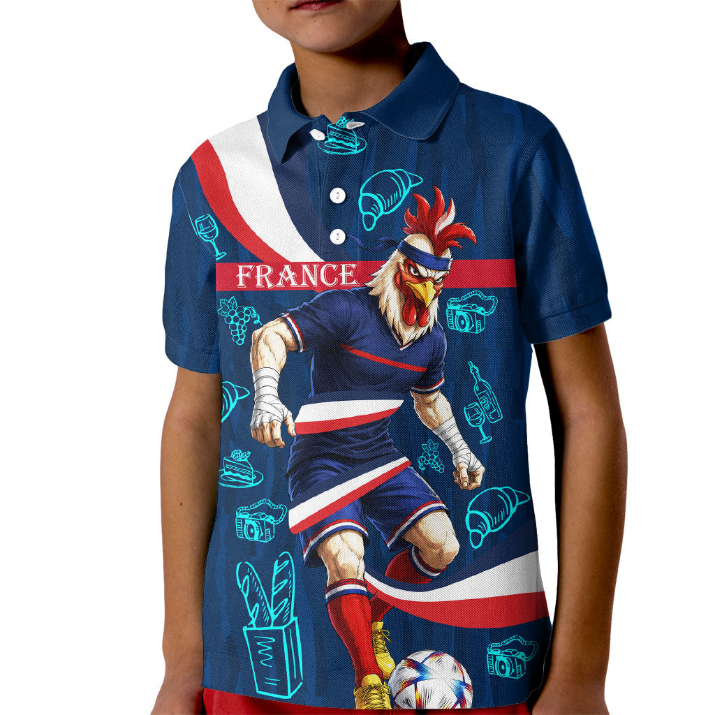 Personalized France Gallic Rooster Football Kid Polo Shirt Rooster Mascot French Culture Doodle