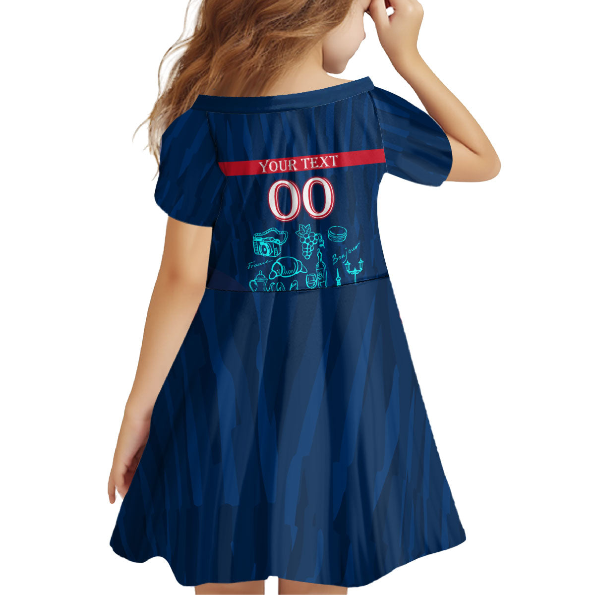Personalized France Gallic Rooster Football Kid Short Sleeve Dress Rooster Mascot French Culture Doodle