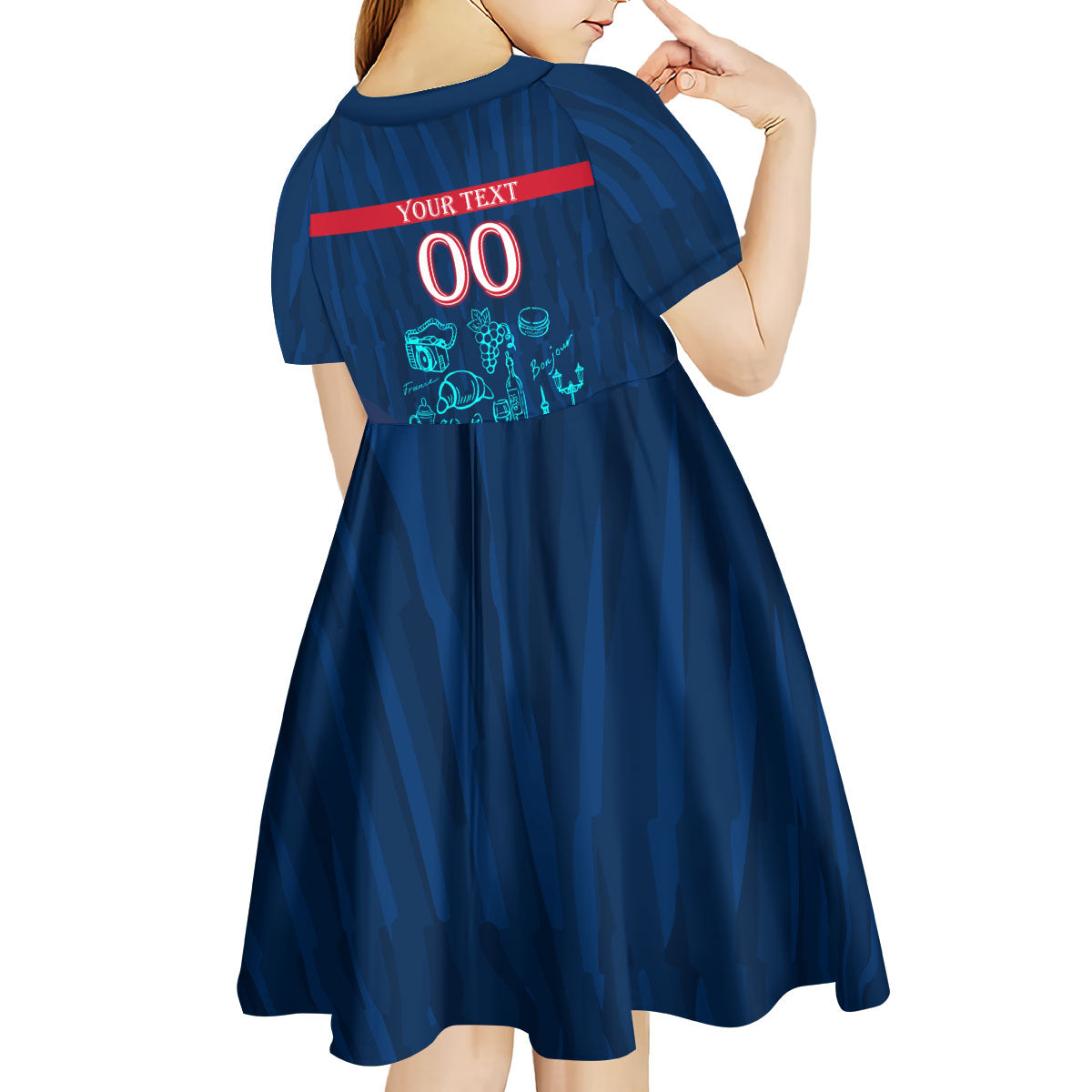 Personalized France Gallic Rooster Football Kid Short Sleeve Dress Rooster Mascot French Culture Doodle