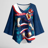 Personalized France Gallic Rooster Football Kimono Sleeve Blouse Rooster Mascot French Culture Doodle