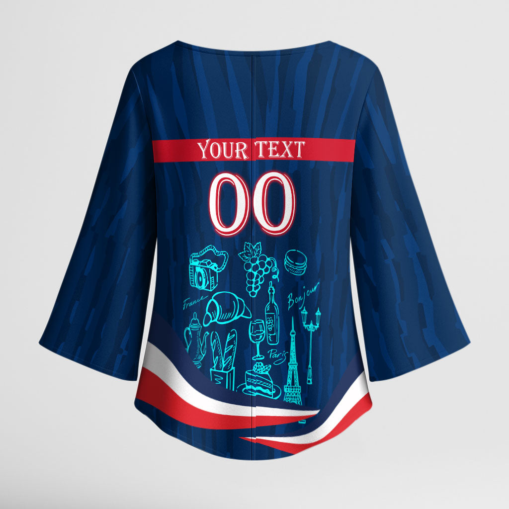 Personalized France Gallic Rooster Football Kimono Sleeve Blouse Rooster Mascot French Culture Doodle