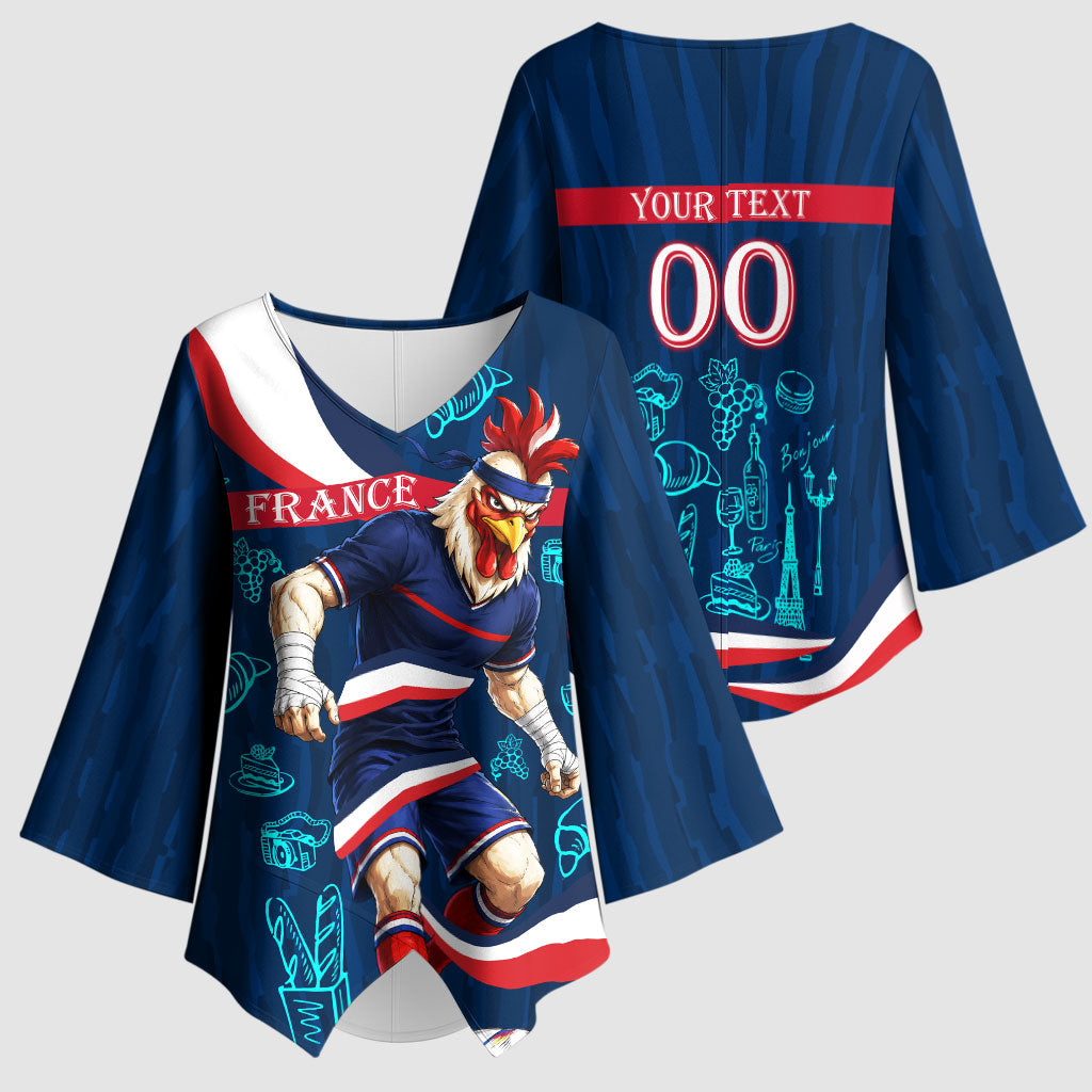 Personalized France Gallic Rooster Football Kimono Sleeve Blouse Rooster Mascot French Culture Doodle