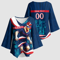 Personalized France Gallic Rooster Football Kimono Sleeve Blouse Rooster Mascot French Culture Doodle