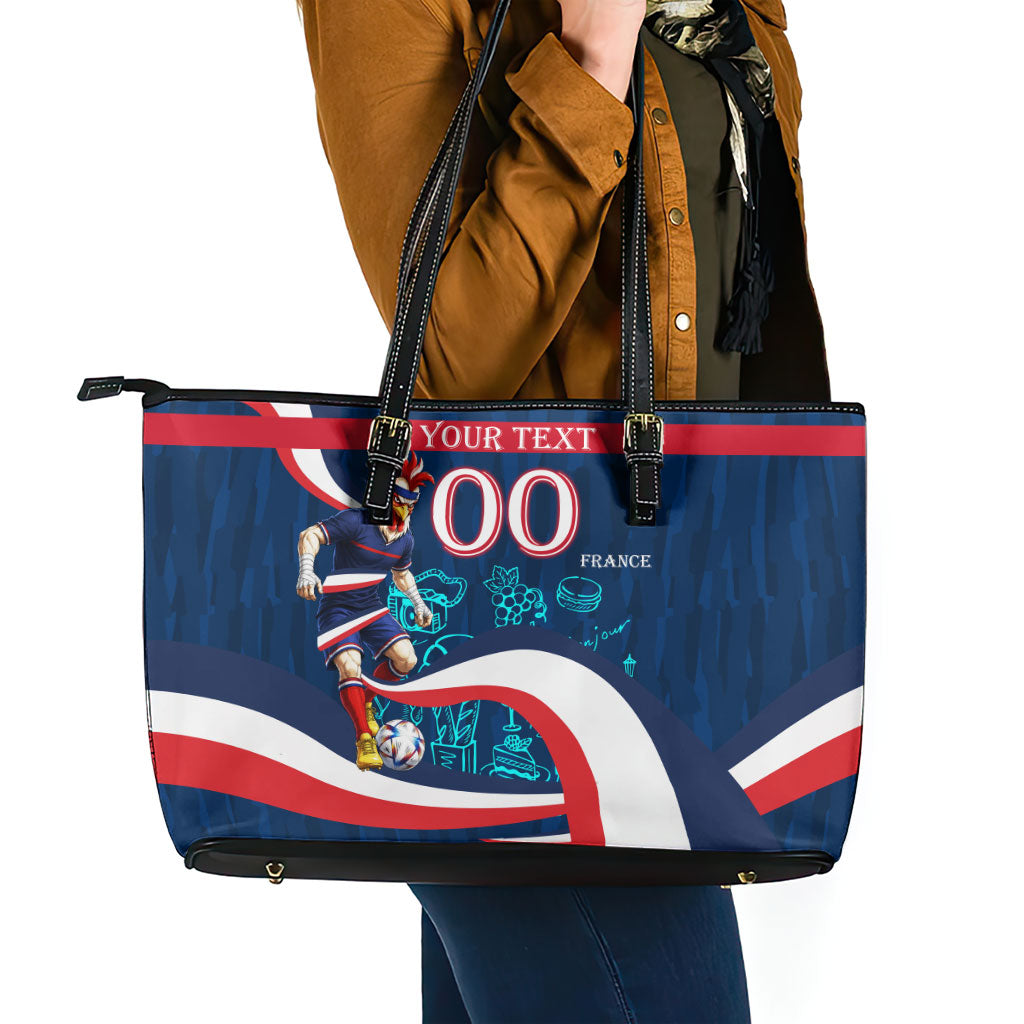 Personalized France Gallic Rooster Football Leather Tote Bag Rooster Mascot French Culture Doodle