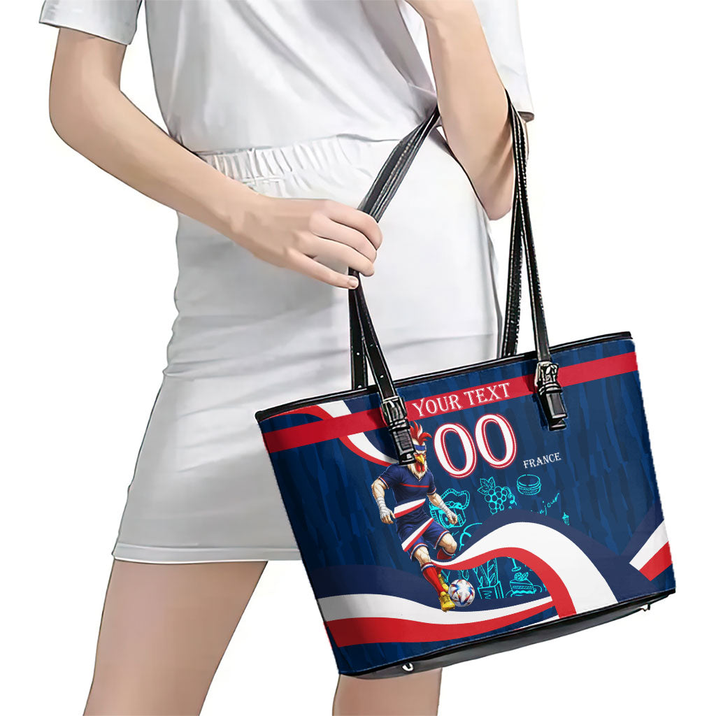 Personalized France Gallic Rooster Football Leather Tote Bag Rooster Mascot French Culture Doodle