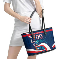 Personalized France Gallic Rooster Football Leather Tote Bag Rooster Mascot French Culture Doodle