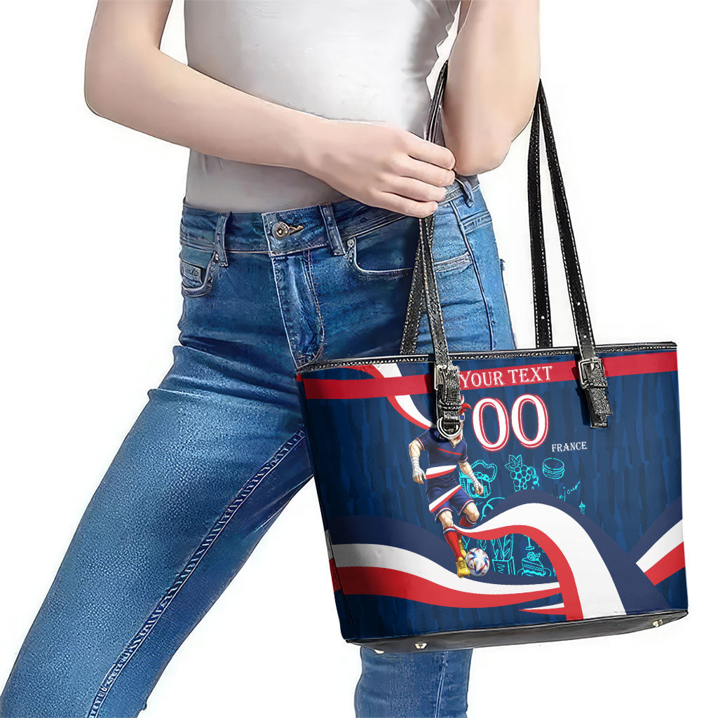 Personalized France Gallic Rooster Football Leather Tote Bag Rooster Mascot French Culture Doodle
