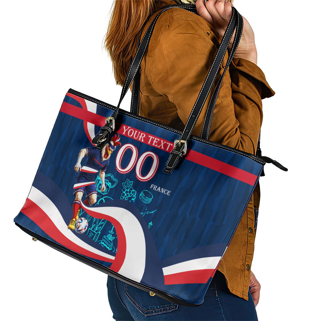 Personalized France Gallic Rooster Football Leather Tote Bag Rooster Mascot French Culture Doodle