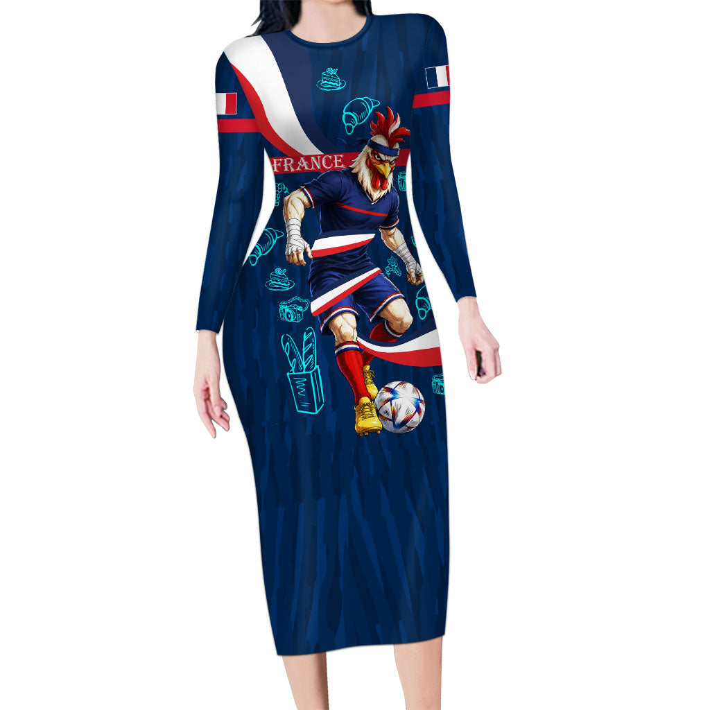 Personalized France Gallic Rooster Football Long Sleeve Bodycon Dress Rooster Mascot French Culture Doodle