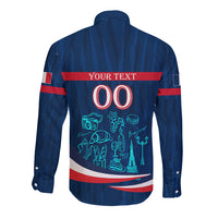 Personalized France Gallic Rooster Football Long Sleeve Button Shirt Rooster Mascot French Culture Doodle